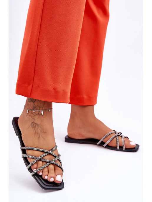 Women's Strappy Sandals with Rhinestones Black Leomi