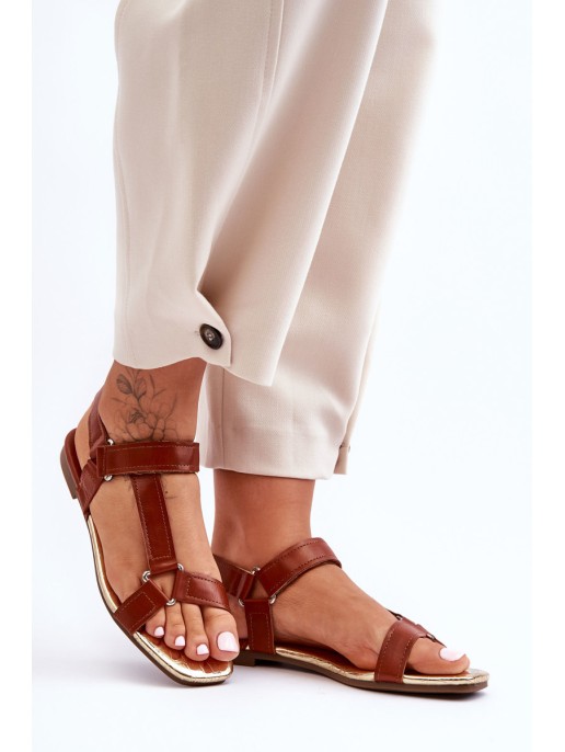 Women's Flat Sandals with Velcro Camel Lissa