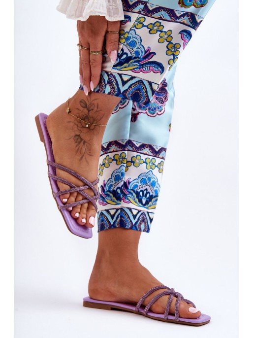 Women's Strappy Sandals with Diamantes Purple Leomi