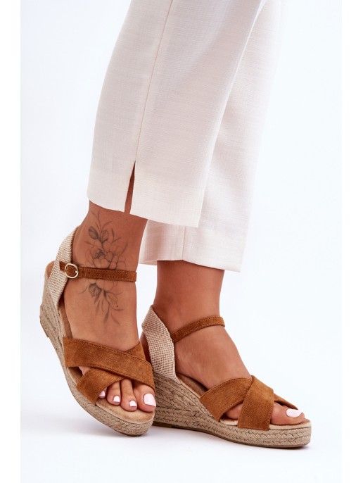 Women's Suede Sandals On Braided Wedge Camel Tessa