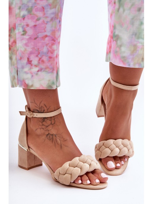 Suede Sandals with Braid Beige Essenza