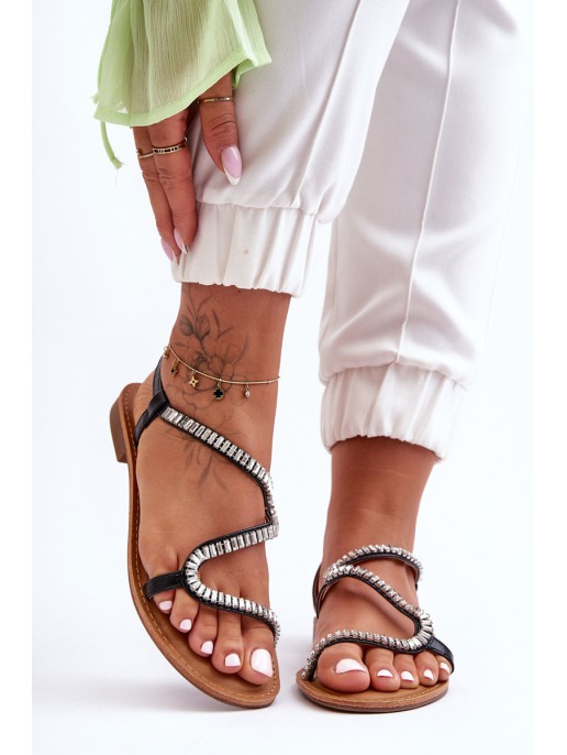 Women's Slip-On Sandals with Embellishments Black Hayen