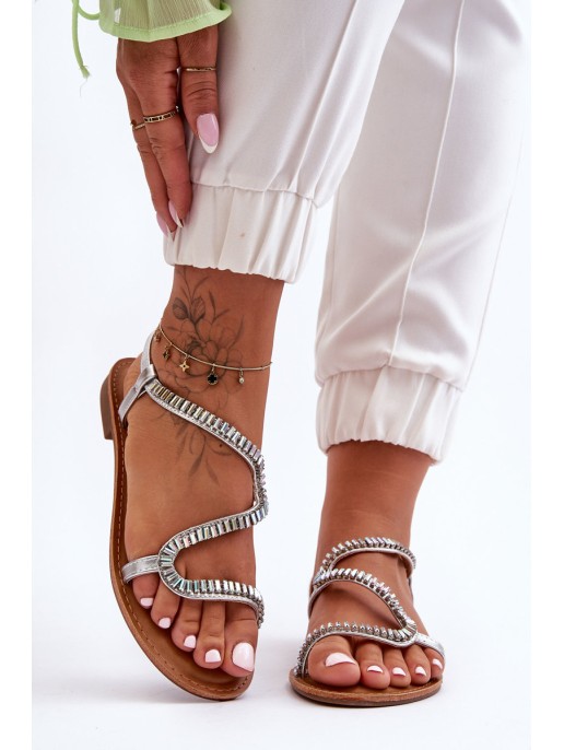 Women's Slip-On Sandals With Embellishments Silver Hayen