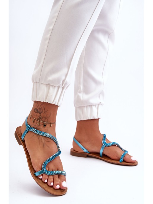Women's Slip-On Sandals with Embellishments Blue Hayen