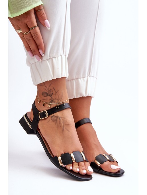 Women's Flat Sandals with Ornamental Strap Black Adissa