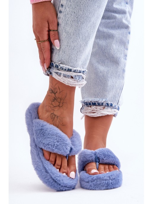 Women's Furry Slippers Papcie Blue Elma