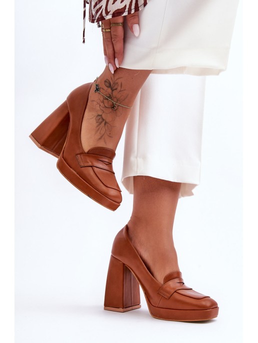 Women's Leather High Heel Shoes Camel Alisa