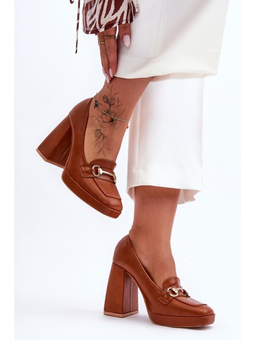 Stylish Leather Pumps Camel Rouse