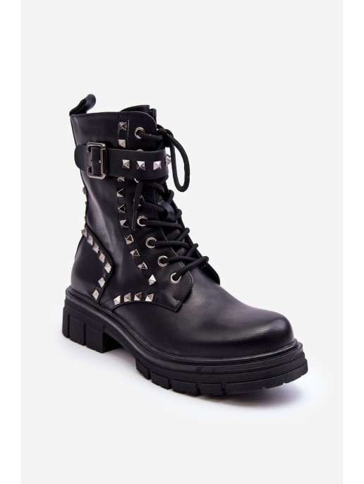 Women's Chunky Boots Workers with Rhinestones Black Tyralis