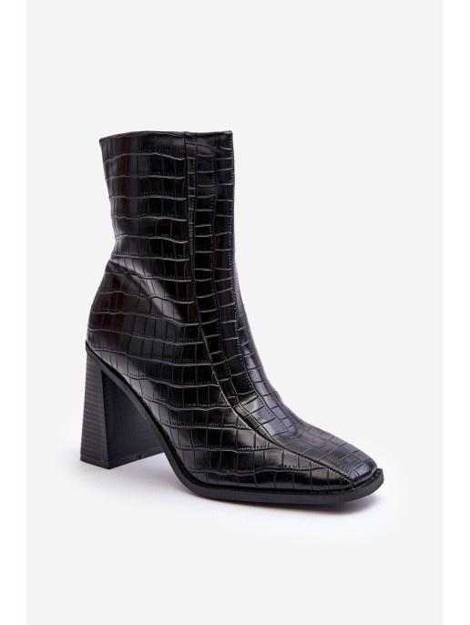 Leather High Boots Snake Pattern Black Kornell