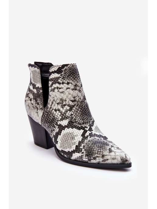 Women's Snake Booties with Cutouts Black and White Caderina