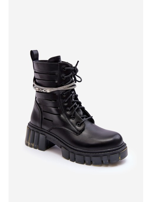 Fashionable Workers Boots With Chain Black Solesso