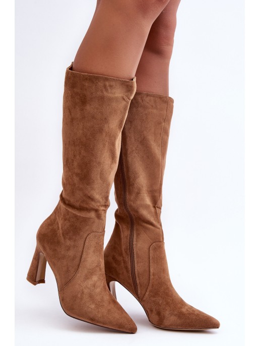 Suede Boots On Heel Brown Adrolio