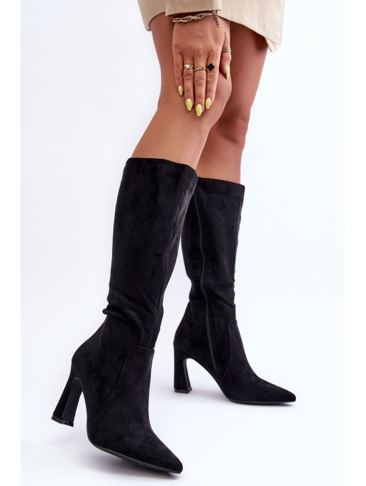 Suede Boots on Heel Black Adrolio