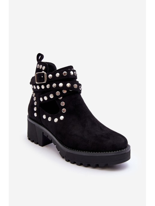 Women's Suede Boots with Decorative Studs Black Bella