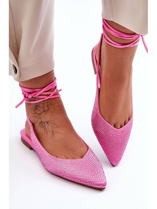 Women's Lace-Up Ballet Flats Embellished with Studs Pink Jange