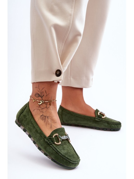 Women's Suede Moccasins with Ornament Green Dionira