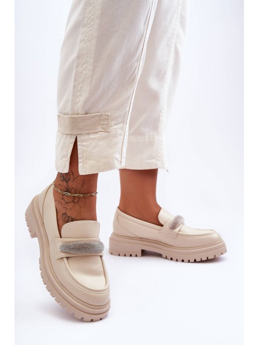 Ornamented Leather Moccasins Beige Aricka