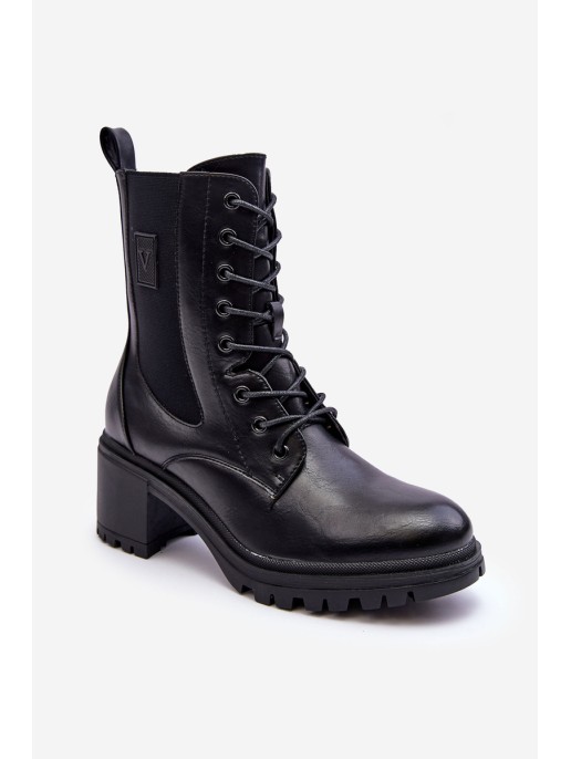 Women's Leather Boots On Heel Black Esnar