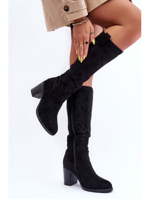Women's Suede Boots On Heel Black Khabira