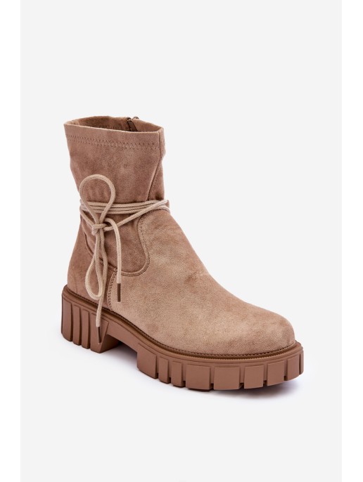 Women's Suede Boots with Lacing Beige Lineanor