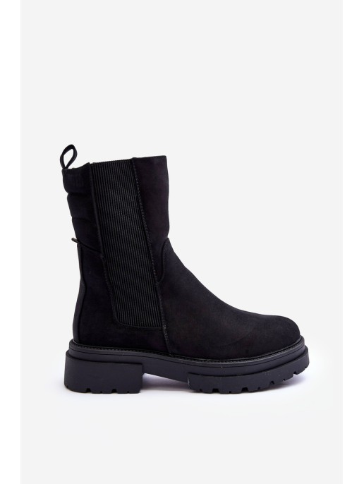 High Quilted Ankle Boots Slip-on Nubuck Black Milca
