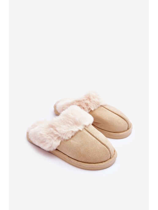 Women's Slippers with Faux Fur Light Beige Pinky