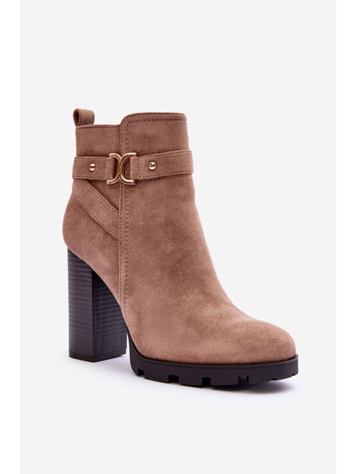 Suede Boots On High Heel Beige Liani