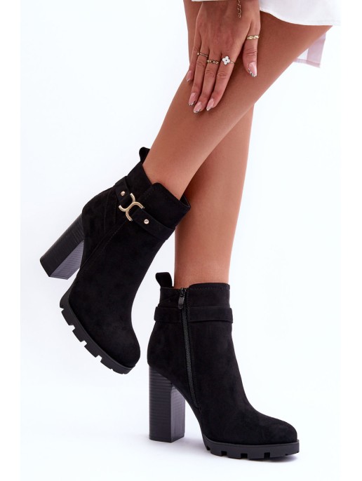 Leather High Heel Boots Black Liani