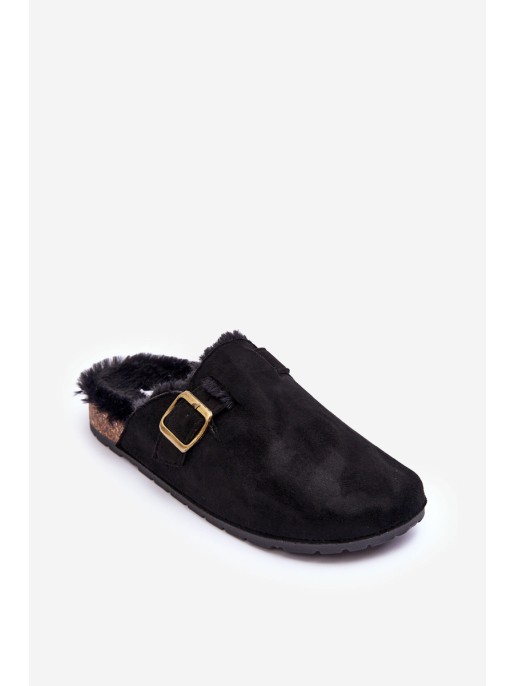 Women's Suede Mules with Faux Fur Black Haidamia