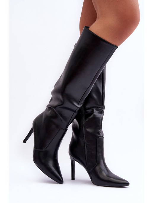 Leather Heeled Boots Black Melisandra