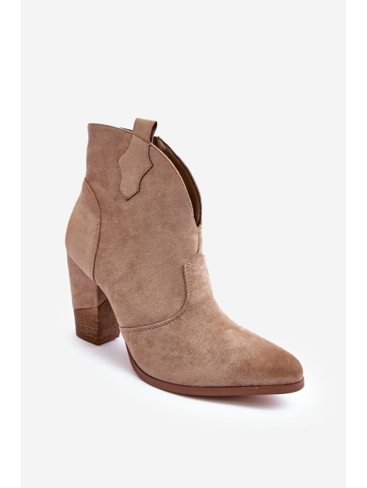 Suede Cowboy Boots On The Heel Beige Tanner