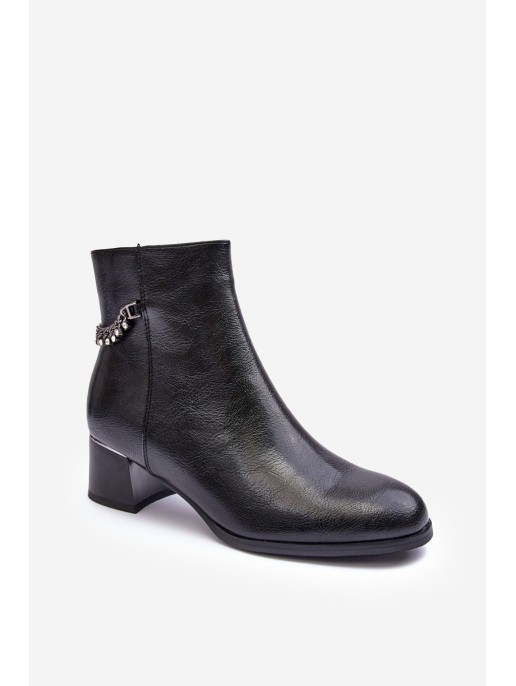 Leather Ankle Boots Low Heel Black Rennie