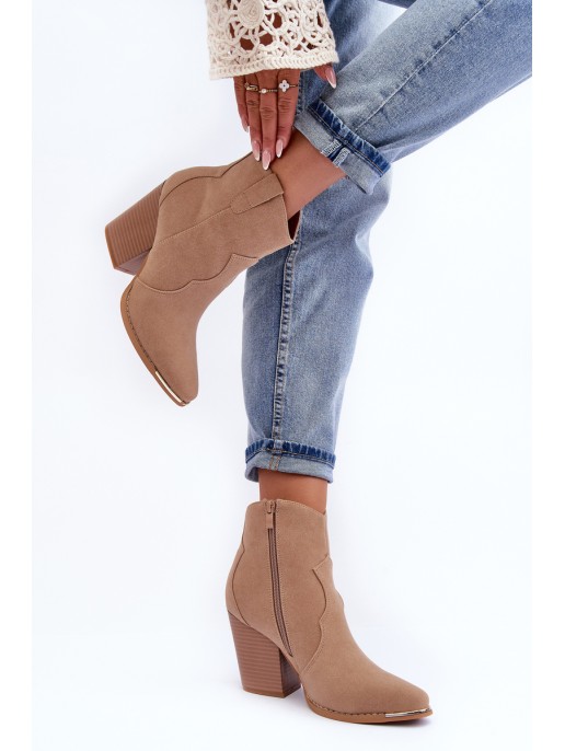 Leather Cowboy Boots on Heel Beige Lotoune