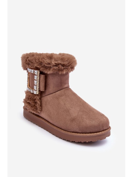 Faux Fur-Lined Clasp Snow Boots Dark Beige Dulca