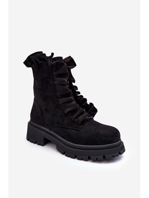 Flat Heel Lined Suede Boots Workery Black Nacelle