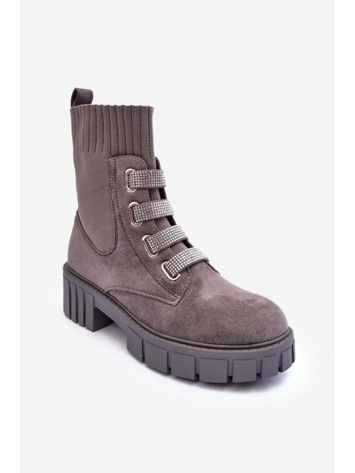 Sock Ankle Boots Suede Gray Hope