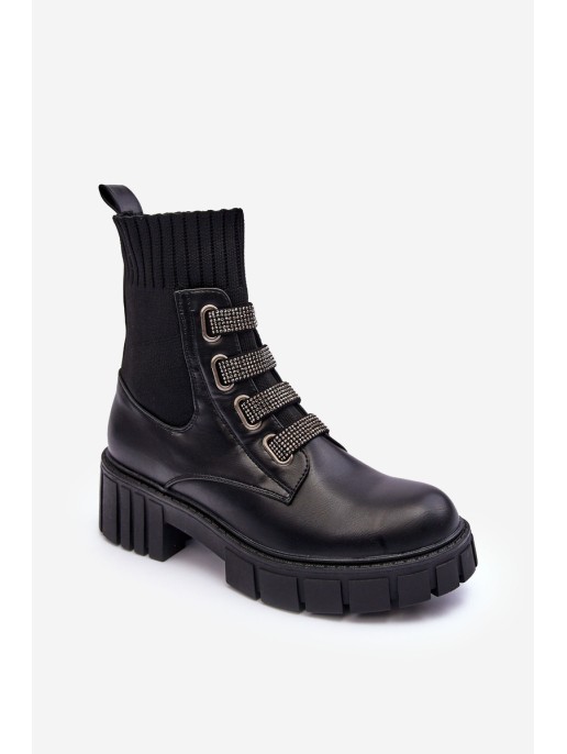 Elastic-Upper Lace-Up Boots Black Kasseis