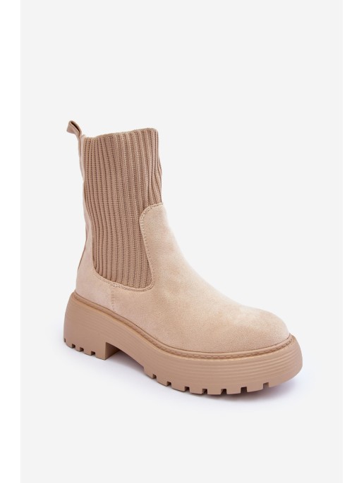 Elastic Insert Suede Boots Beige Anyfer