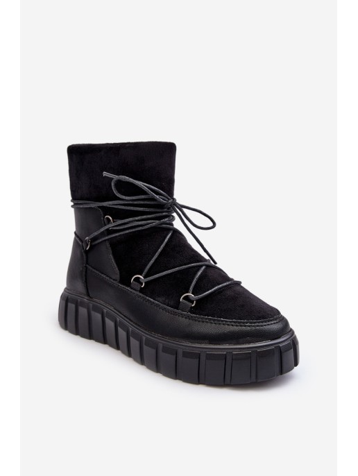 Leather Snow Boots Platform Black Maxava