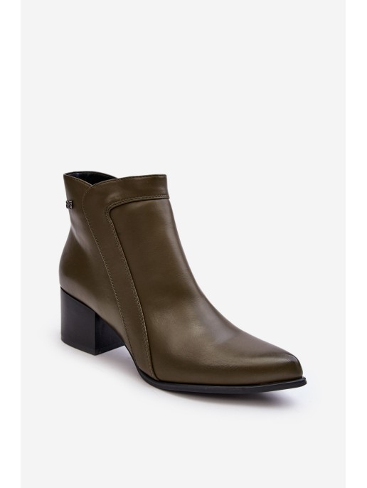 Leather Low Heel Boots Olive Cidi
