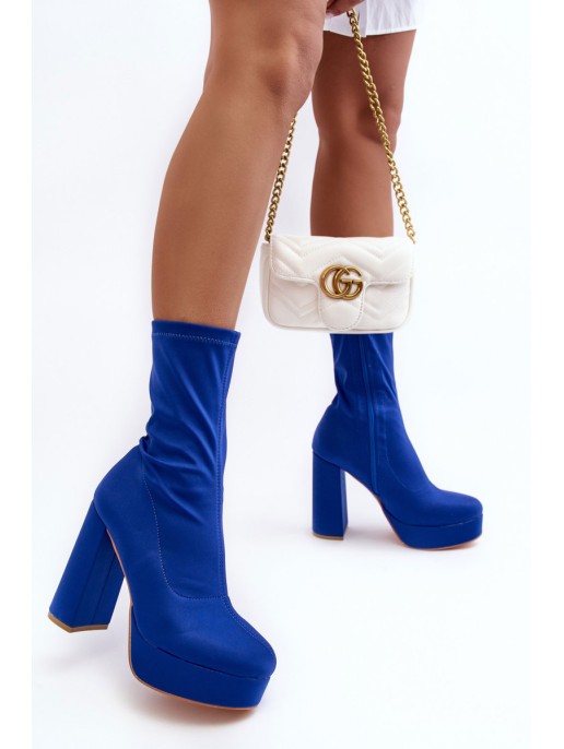 Women's High Heel Boots with Blue Zipper Peculia