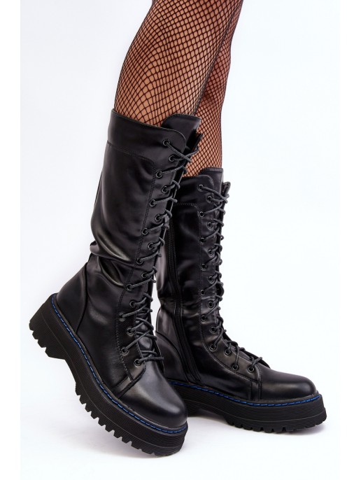 Leather Lace-Up Ankle Boots With Zipper Black Zoraida