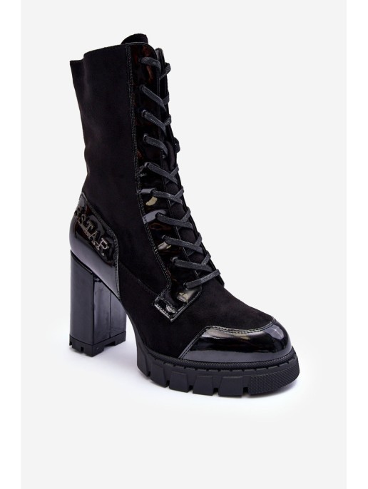 Leather Lace-Up Boots On Massive Heel Black Khariah