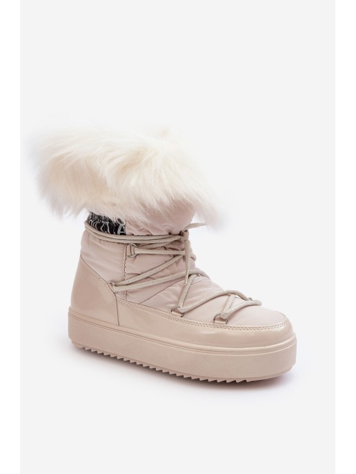 Women's Lace-up Snow Boots Light Beige Santero