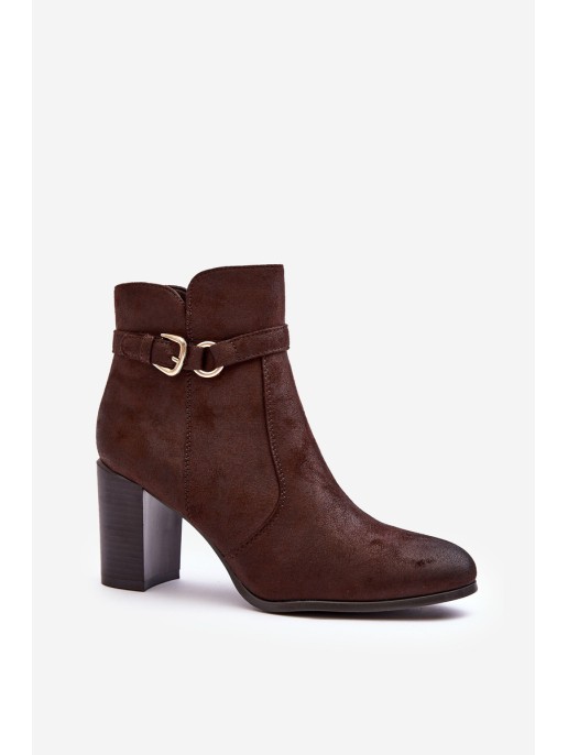 Women's Leather Boots On Heel With Buckle Brown Lasima