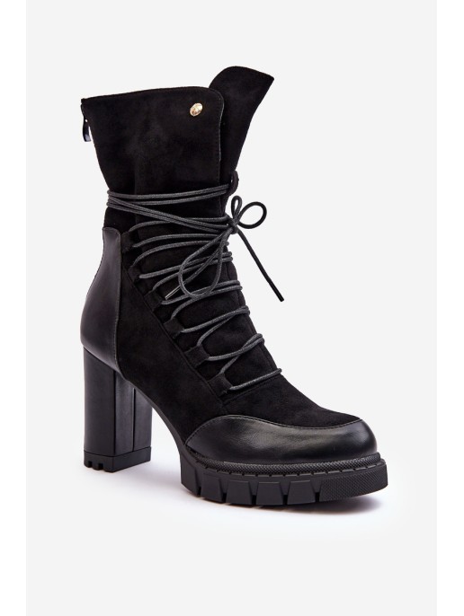Women's Heeled Boots with Lacing Black Artie
