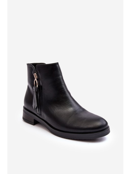 Women's Leather Flat Boots Black Vasica