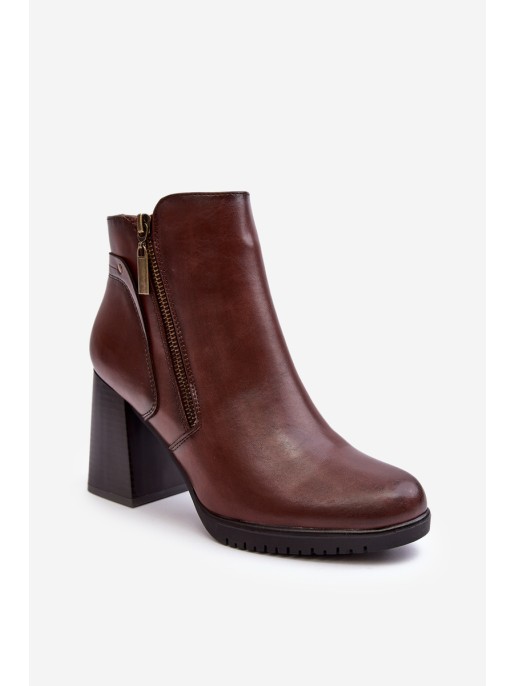 Women's Heeled Boots with Zippers Brown Ryelle