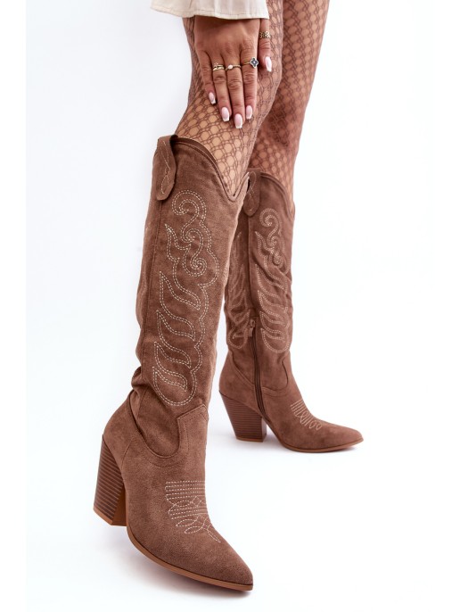 Women's Cowboy Boots On Heel Dark Beige Tomani